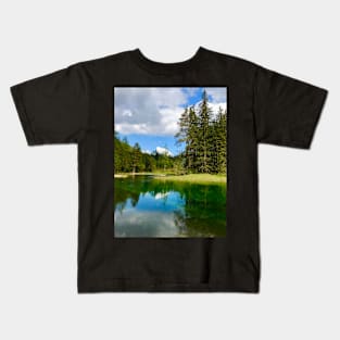 Mountain Lake with Forest and Clouds Kids T-Shirt